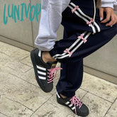 Lunivop Side Striped Bow Drawstring Sweatpants Women High Waist Baggy Pants For Girls Y2K Streetwear